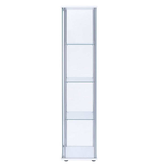 Glass and Metal Curio Cabinet with 4 Shelves, Clear and White