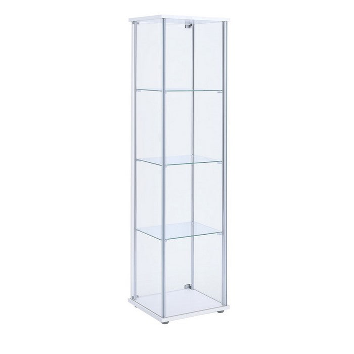 Glass and Metal Curio Cabinet with 4 Shelves, Clear and White