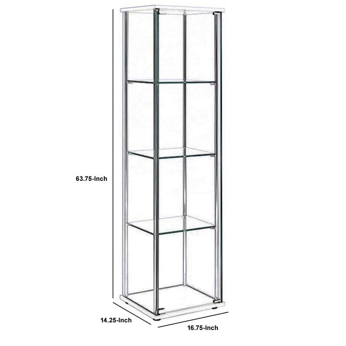 Glass and Metal Curio Cabinet with 4 Shelves, Clear and White