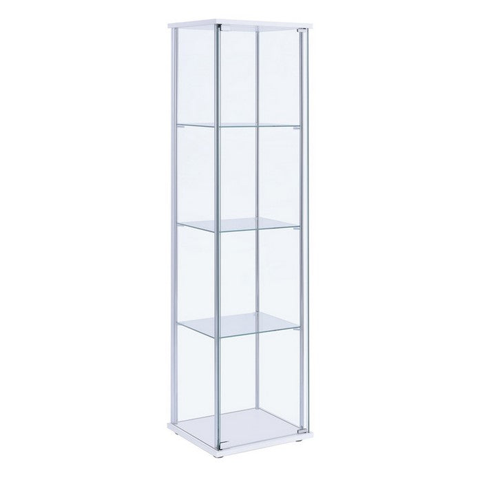 Glass and Metal Curio Cabinet with 4 Shelves, Clear and White