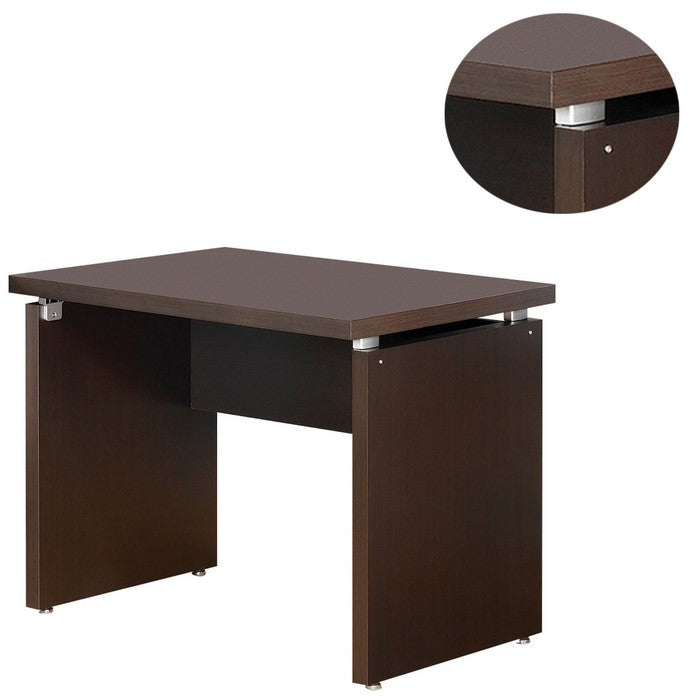 Transitional Style Wooden Desk Return with Wide Top, Espresso Brown