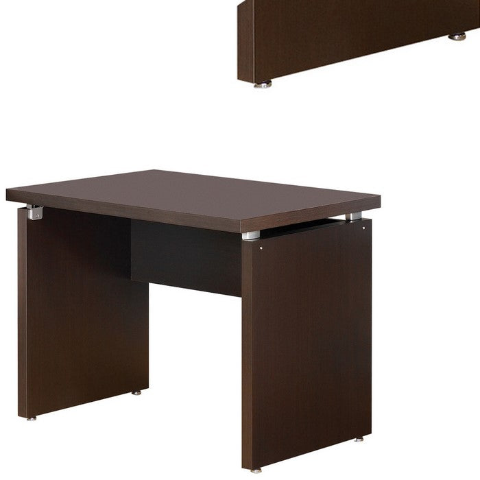 Transitional Style Wooden Desk Return with Wide Top, Espresso Brown