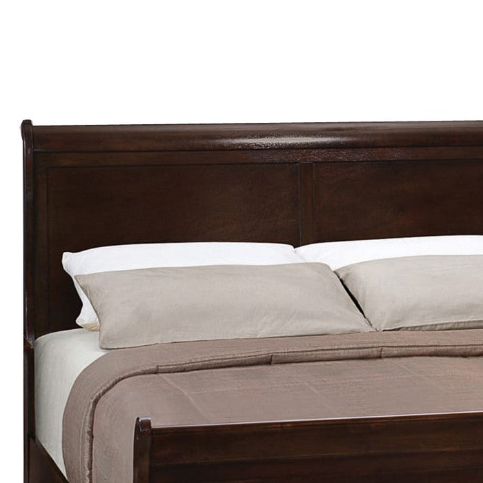 Wooden Twin Size Headboard with Demi Wingback, Espresso Brown