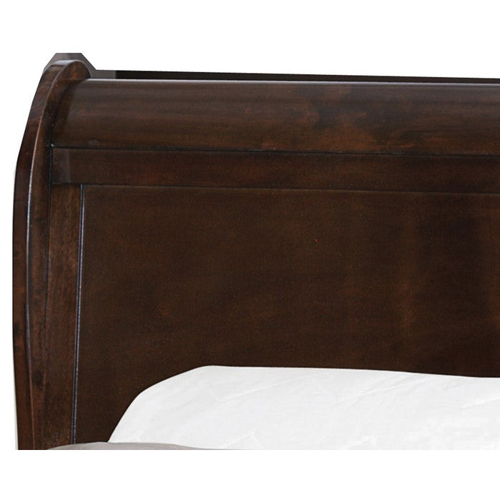 Wooden Twin Size Headboard with Demi Wingback, Espresso Brown