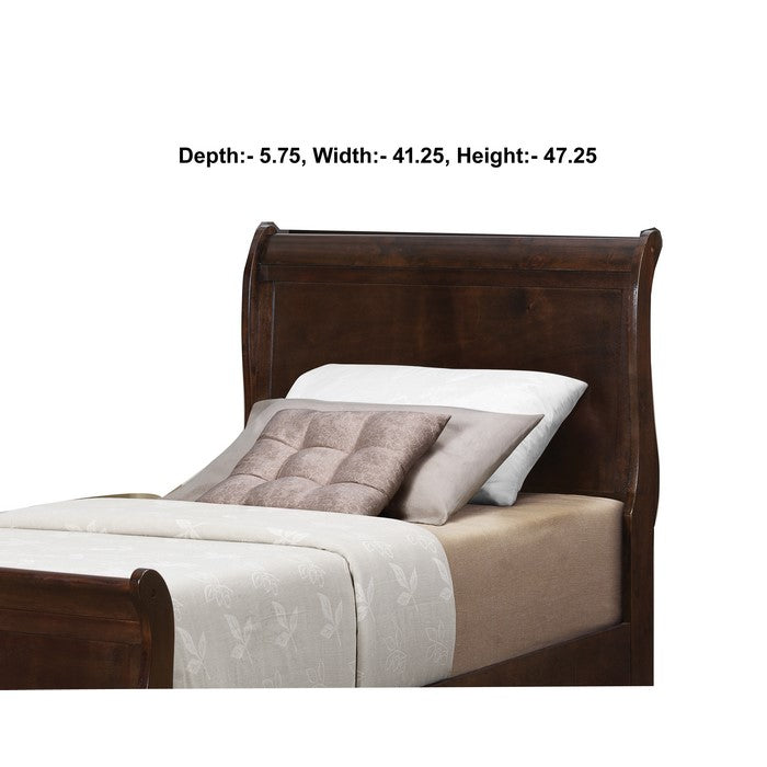 Wooden Twin Size Headboard with Demi Wingback, Espresso Brown