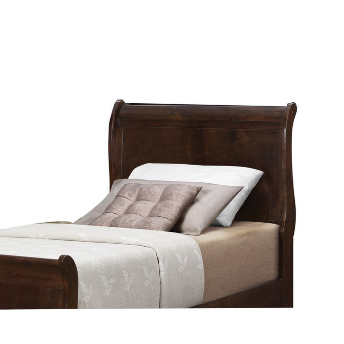 Wooden Twin Size Headboard with Demi Wingback, Espresso Brown