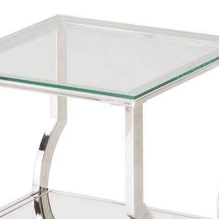 Glass Top End Table with Mirrored Bottom Shelf, Clear and Silver