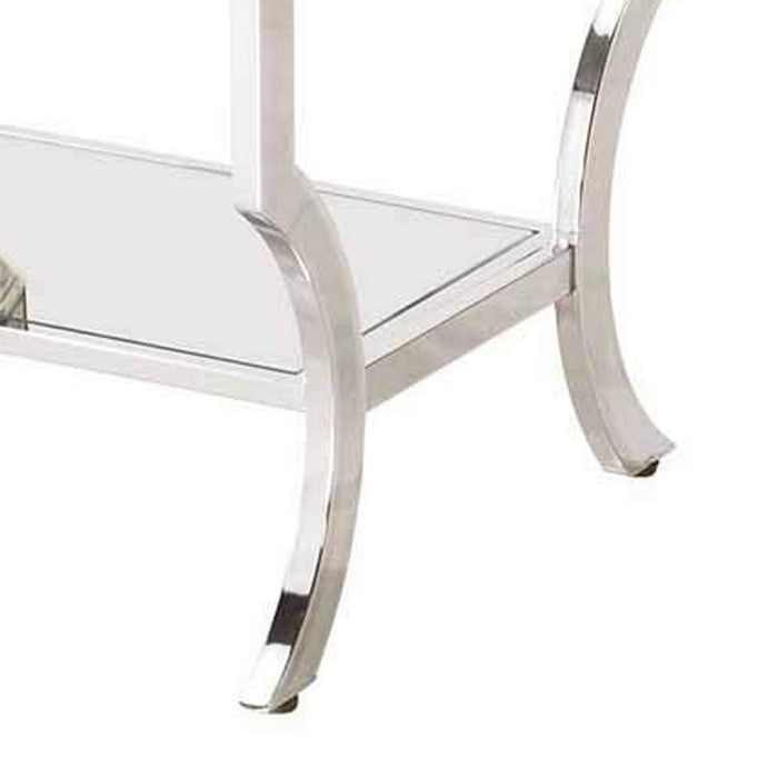 Glass Top End Table with Mirrored Bottom Shelf, Clear and Silver
