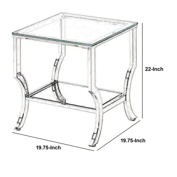 Glass Top End Table with Mirrored Bottom Shelf, Clear and Silver