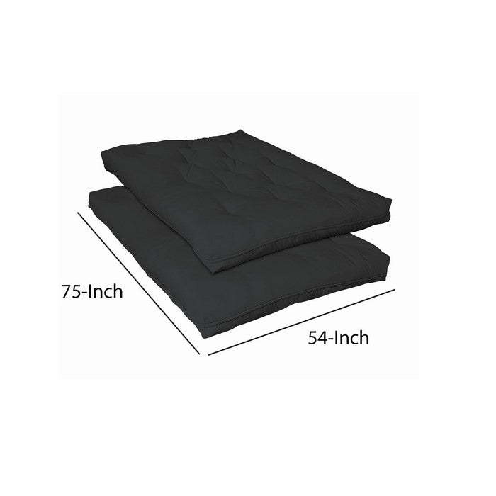 Transitional 6 Inch 2 Piece Fabric Upholstered Tufted Futon Pad, Black