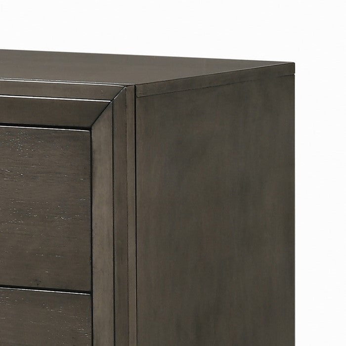 Wooden Nightstand with 2 Drawers and Round Pull Handles, Gray