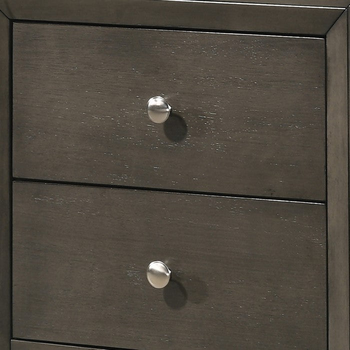 Wooden Nightstand with 2 Drawers and Round Pull Handles, Gray