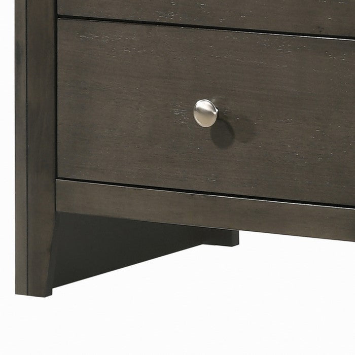 Wooden Nightstand with 2 Drawers and Round Pull Handles, Gray