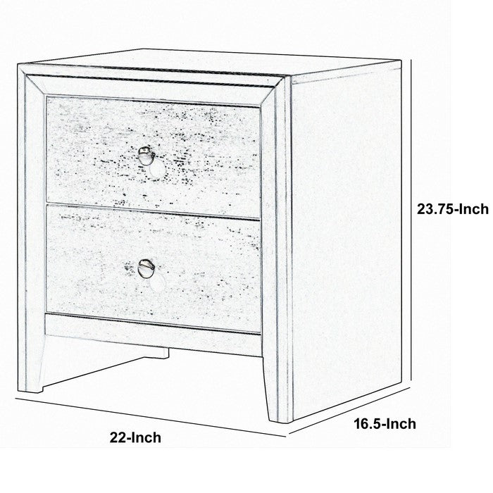 Wooden Nightstand with 2 Drawers and Round Pull Handles, Gray