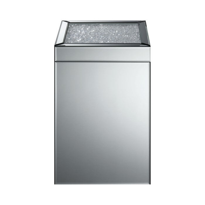 Mirror Panelled Accent Table with Crystal Embellished Top, Silver