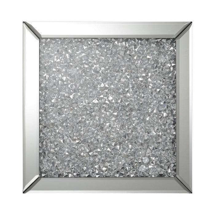 Mirror Panelled Accent Table with Crystal Embellished Top, Silver