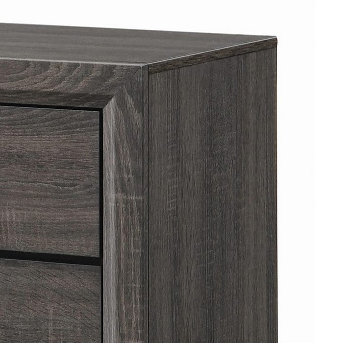 Wooden Nightstand with 2 Drawers and Chamfered legs, Gray and Black