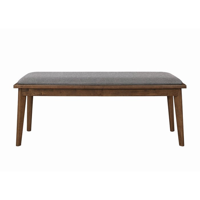 Fabric Upholstered Wooden Bench with Chamfered Legs, Gray and Brown
