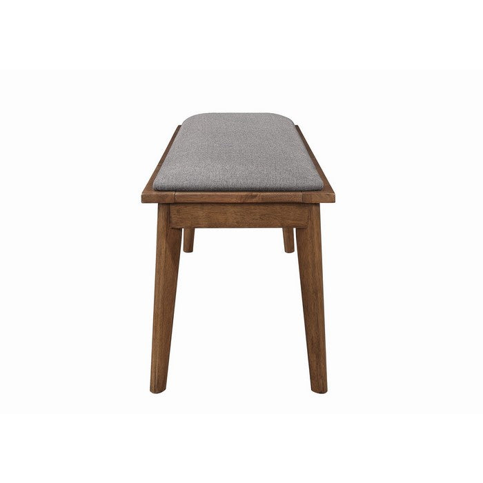 Fabric Upholstered Wooden Bench with Chamfered Legs, Gray and Brown