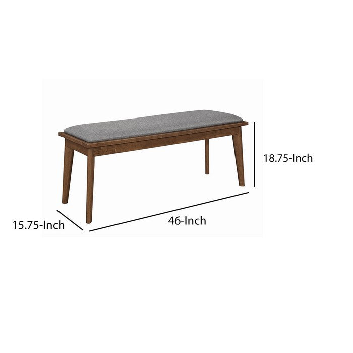 Fabric Upholstered Wooden Bench with Chamfered Legs, Gray and Brown