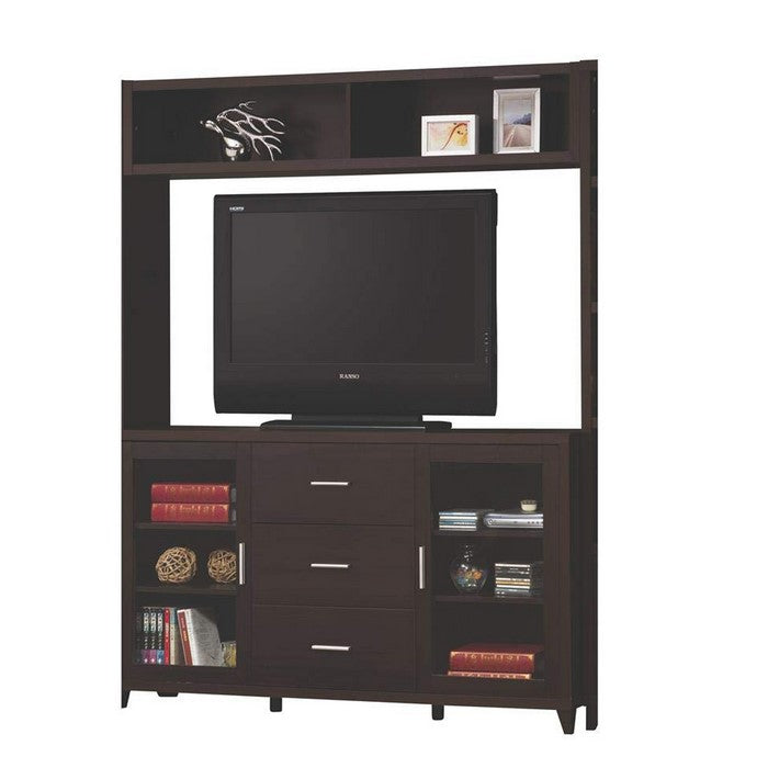 Wooden Media Cabinet Bridge with Back Panel, Espresso Brown