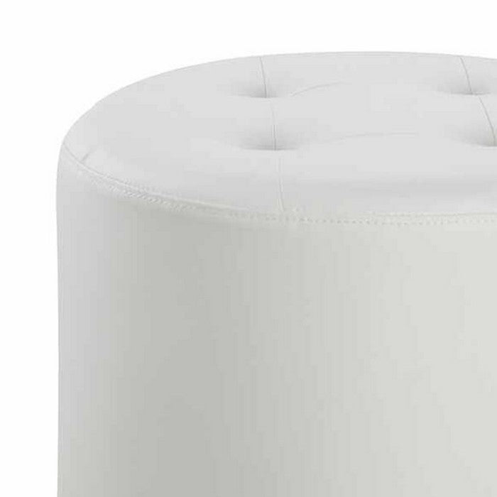 Round Leatherette Swivel Ottoman with Tufted Seat, White and Black