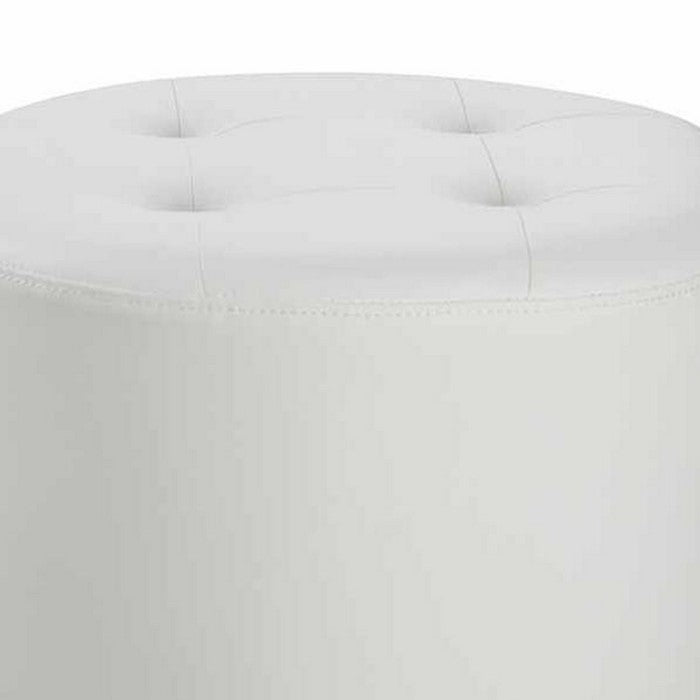 Round Leatherette Swivel Ottoman with Tufted Seat, White and Black