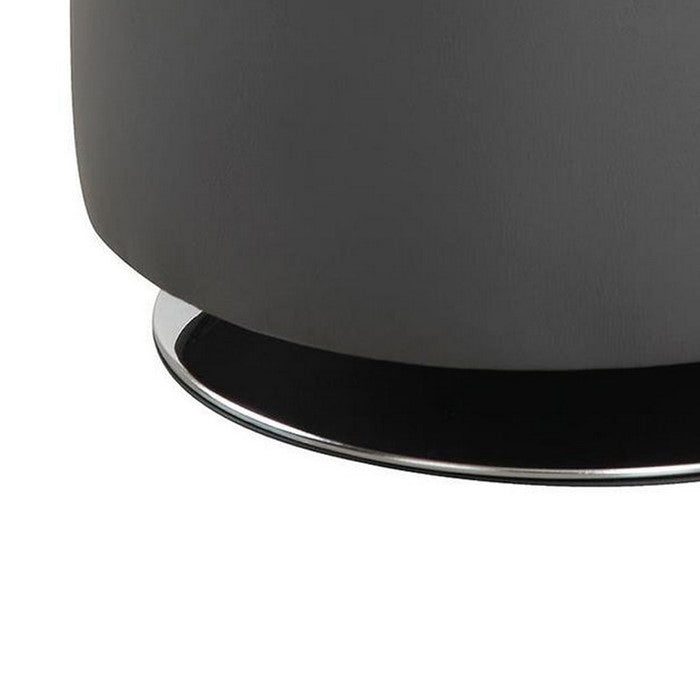 Round Leatherette Swivel Ottoman with Tufted Seat, Gray and Black