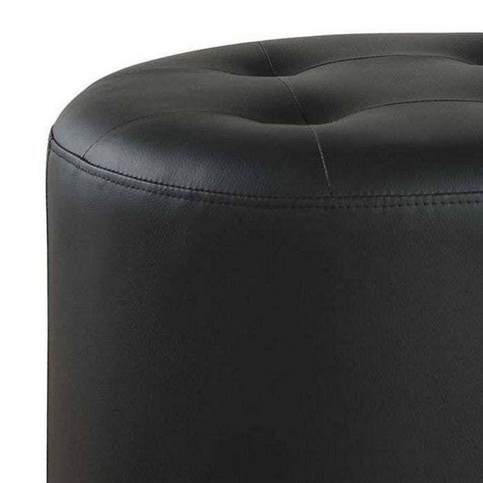 Round Leatherette Swivel Ottoman with Tufted Seat, Black