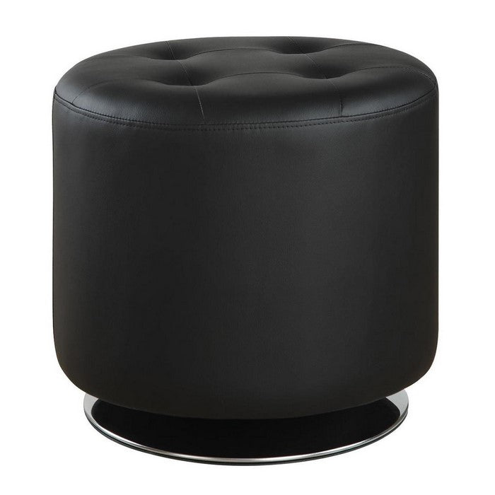 Round Leatherette Swivel Ottoman with Tufted Seat, Black