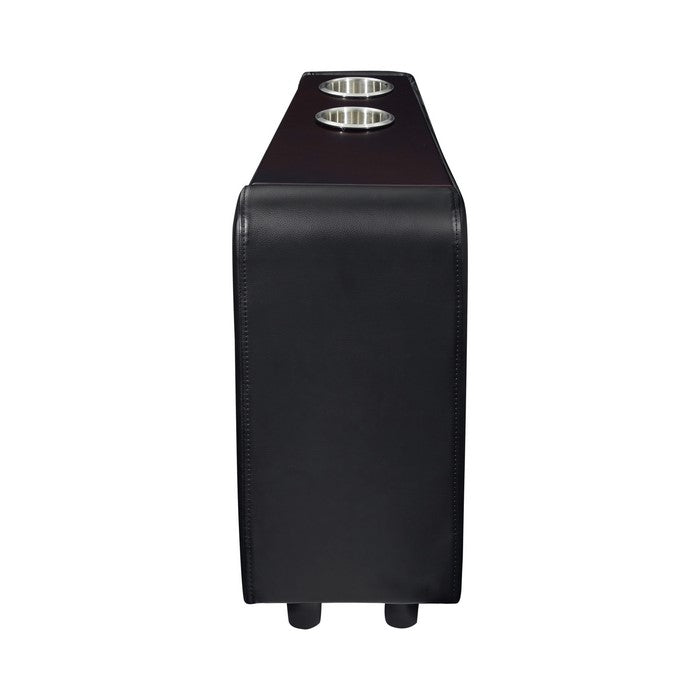 Leatherette Console with 2 Removable Metal Cup Holders, Black and Silver