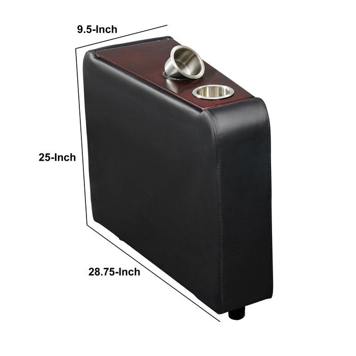Leatherette Console with 2 Removable Metal Cup Holders, Black and Silver