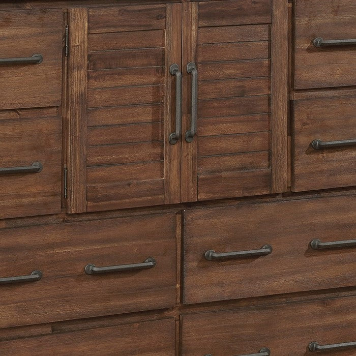 Wooden Dresser with Eight Drawers and One Cabinet, Brown