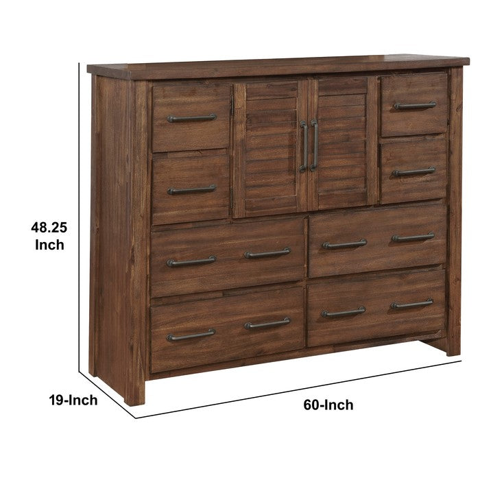 Wooden Dresser with Eight Drawers and One Cabinet, Brown