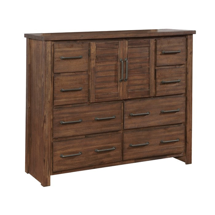 Wooden Dresser with Eight Drawers and One Cabinet, Brown