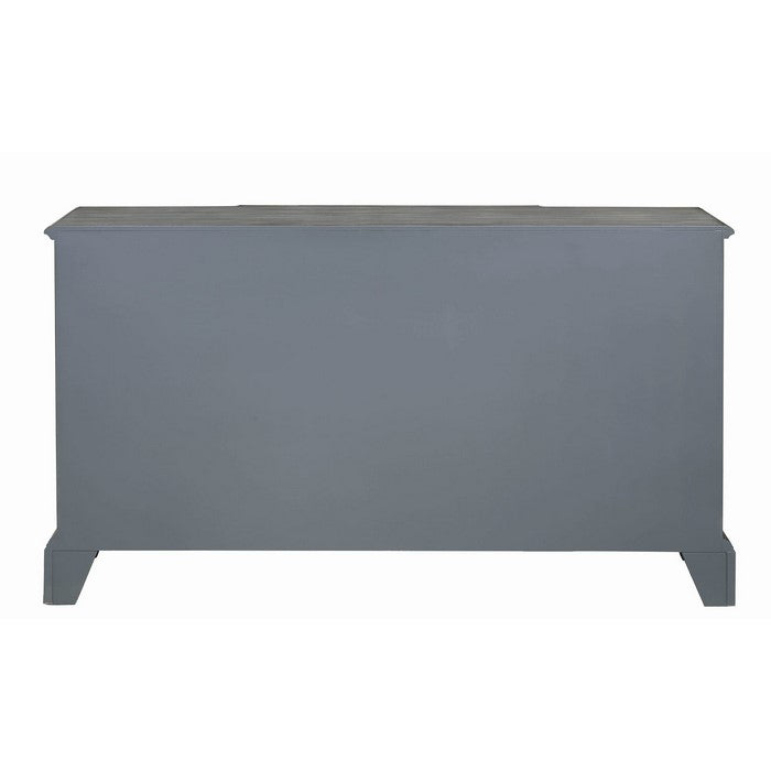 Wooden Accent Cabinet with 4 Mirrored Doors, Gray and Silver