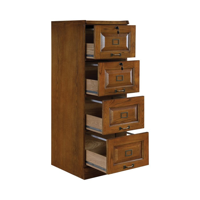 Transitional Wooden File Cabinet with Four Spacious Drawers, Brown