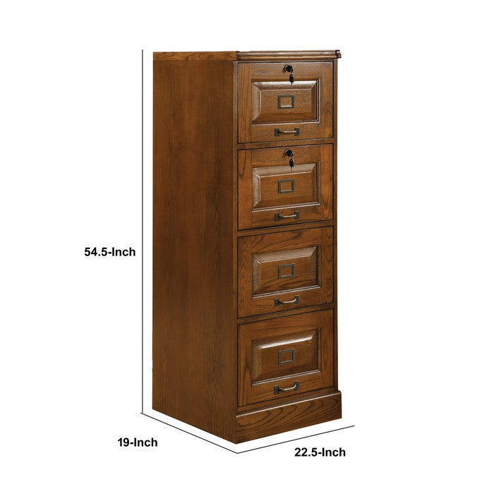 Transitional Wooden File Cabinet with Four Spacious Drawers, Brown