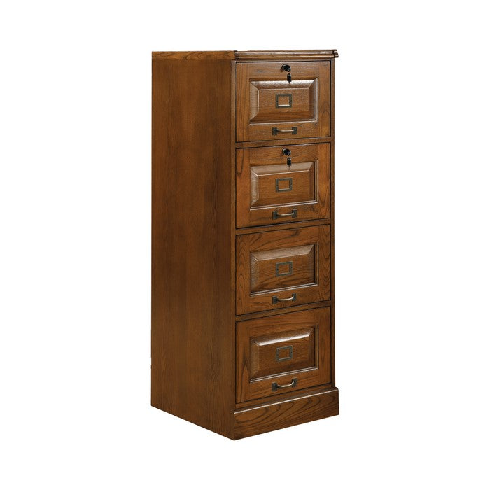 Transitional Wooden File Cabinet with Four Spacious Drawers, Brown