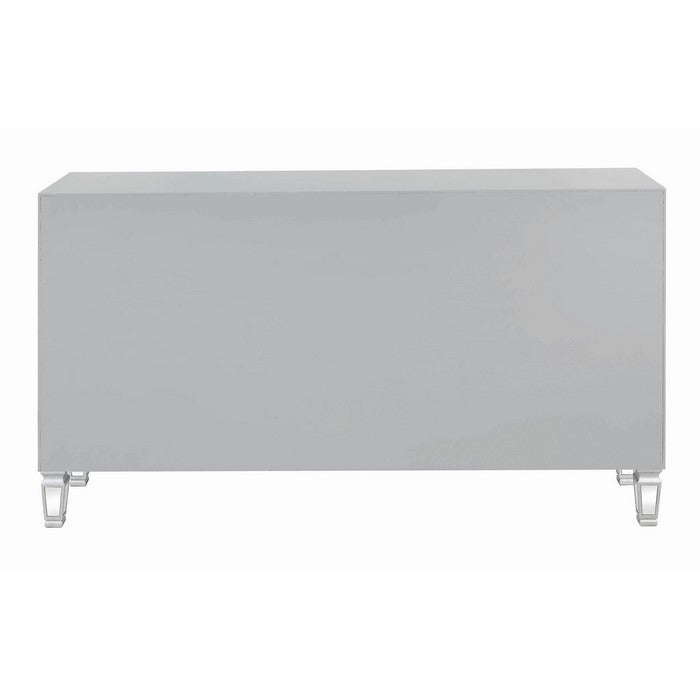 Wood and Mirror Accent Cabinet with Three Drawers and Two Doors, Silver