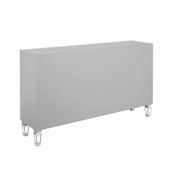 Wood and Mirror Accent Cabinet with Three Drawers and Two Doors, Silver