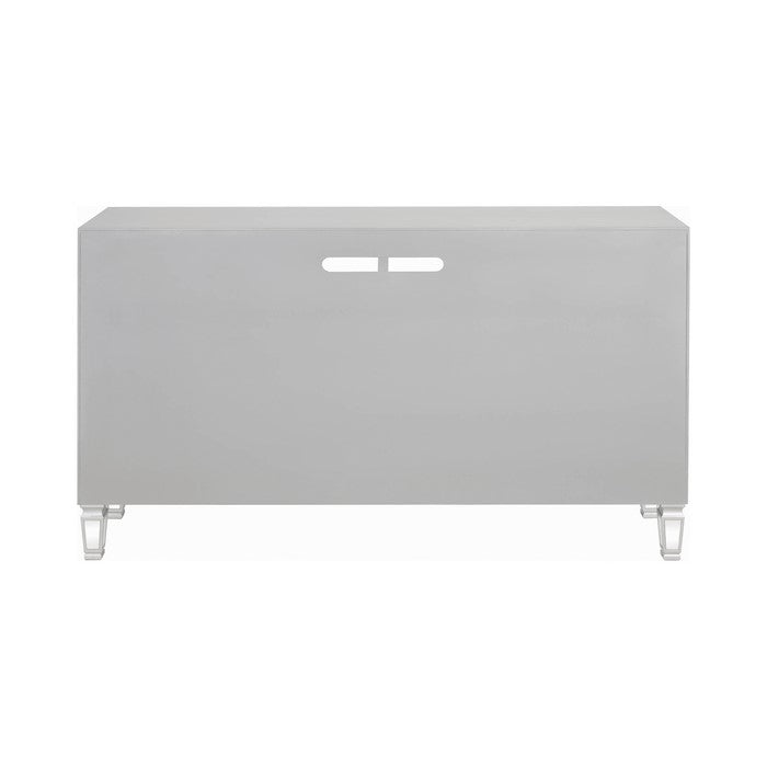 Contemporary Wood and Mirror TV Console with Beading Accents, Silver