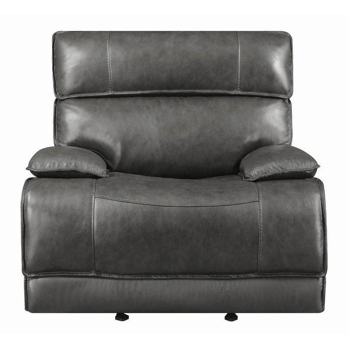 Claasic Leather Upholstered Wooden Power Gilding Recliner, Gray