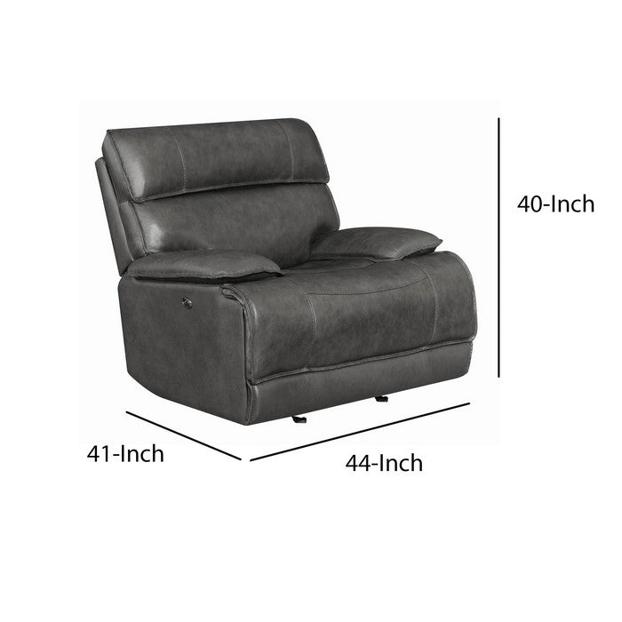 Claasic Leather Upholstered Wooden Power Gilding Recliner, Gray