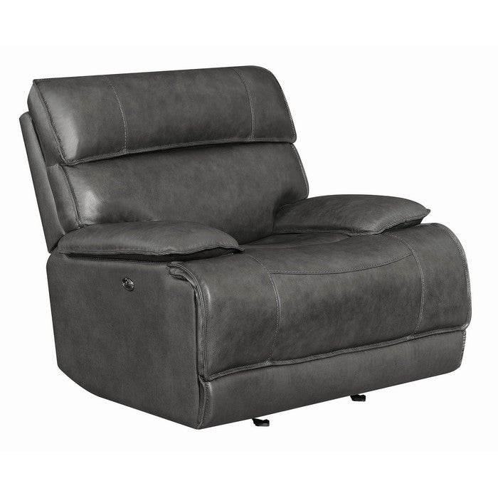 Claasic Leather Upholstered Wooden Power Gilding Recliner, Gray