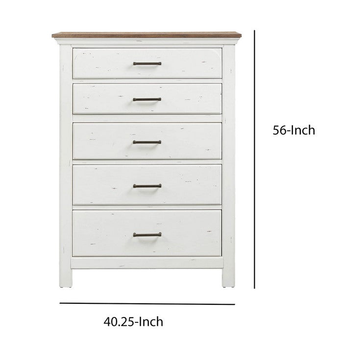 Wooden Chest with Six Spacious Drawers, White and Brown