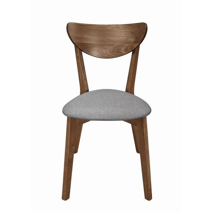 Wooden Plectrum Shape Padded Seat Dining Chair, Set of 2, Brown and Gray