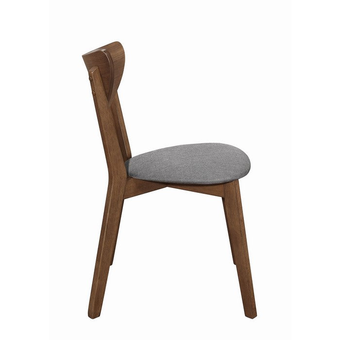 Wooden Plectrum Shape Padded Seat Dining Chair, Set of 2, Brown and Gray