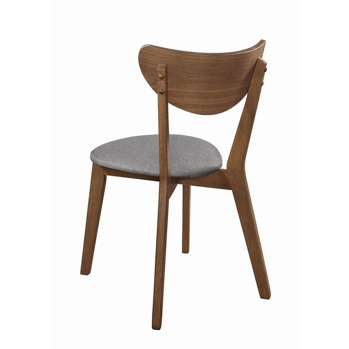 Wooden Plectrum Shape Padded Seat Dining Chair, Set of 2, Brown and Gray