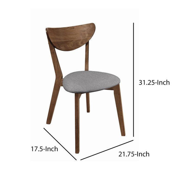 Wooden Plectrum Shape Padded Seat Dining Chair, Set of 2, Brown and Gray